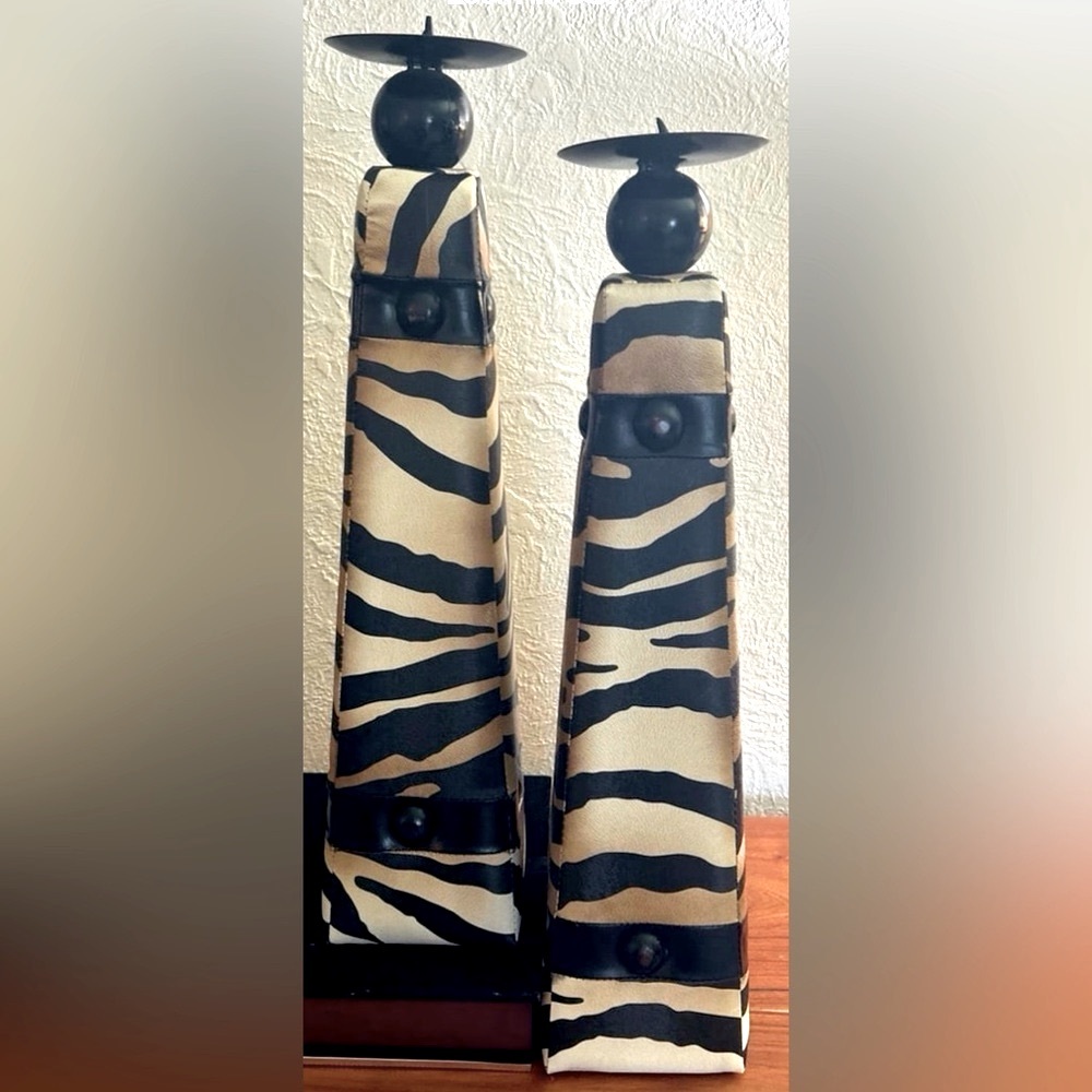Pair of Zebra Pillar Candle Stands